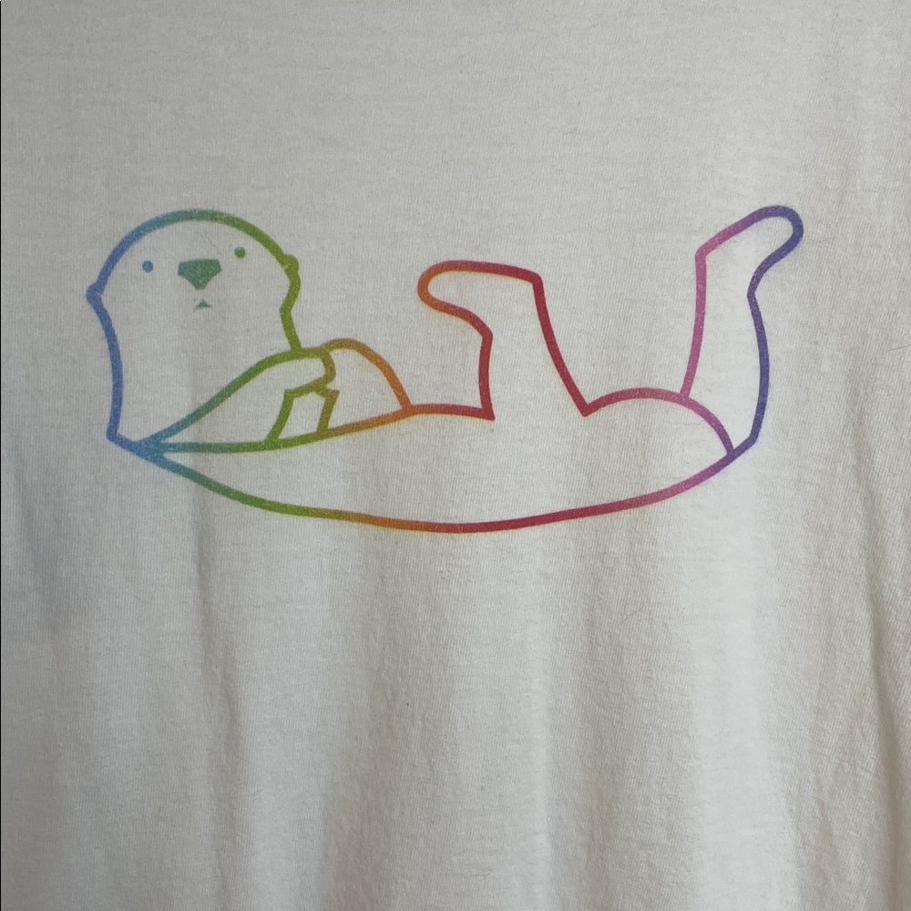 White T-Shirt with Colorful Otter Design.